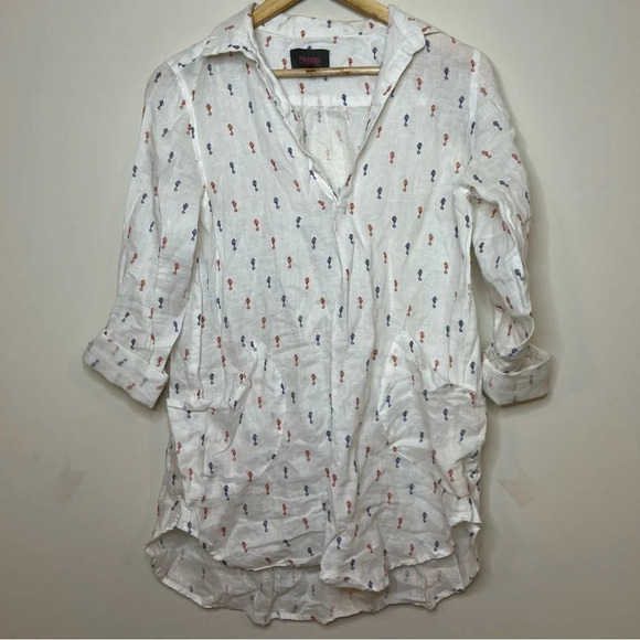 FOR CYNTHIA BEACHWEAR Linen Novelty Seahorse Print Beach Coverup Tunic - Picture 1 of 7